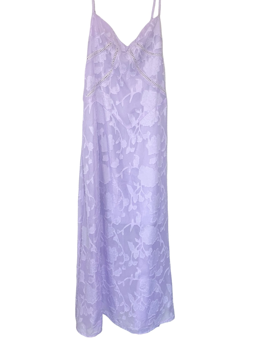 Lavender Floral Jacquard Lace Up Back Midi Dress Wedding Guest M